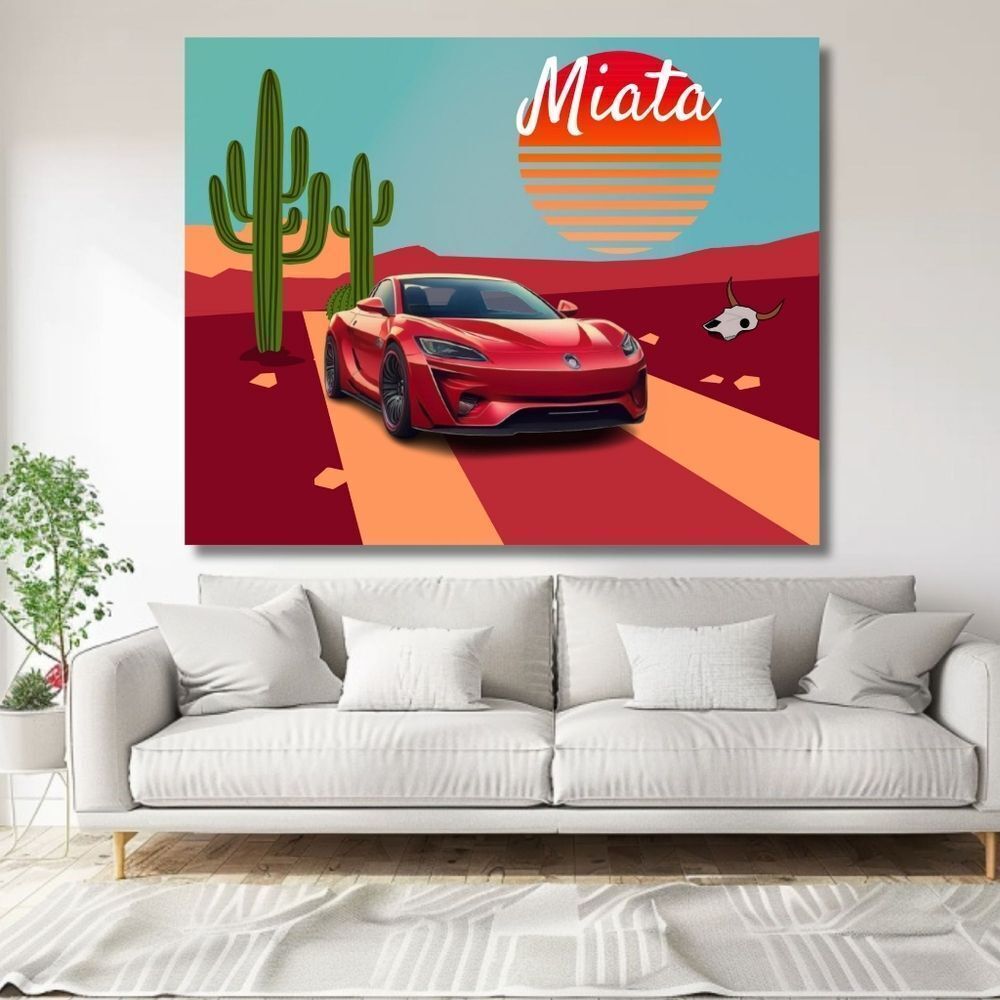 Miata MX5 Car Poster, 16x20 Landscape Art Print, Red Miata in Desert Suns Canvas